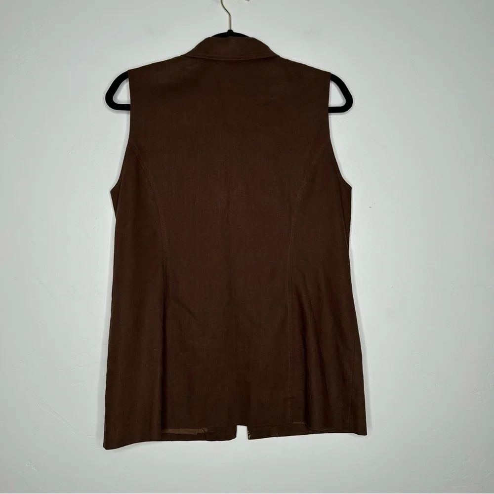 Vintage Pendleton Brown Vest Minimalist Zip Front Size‎ 4 Cotton Linen Blend